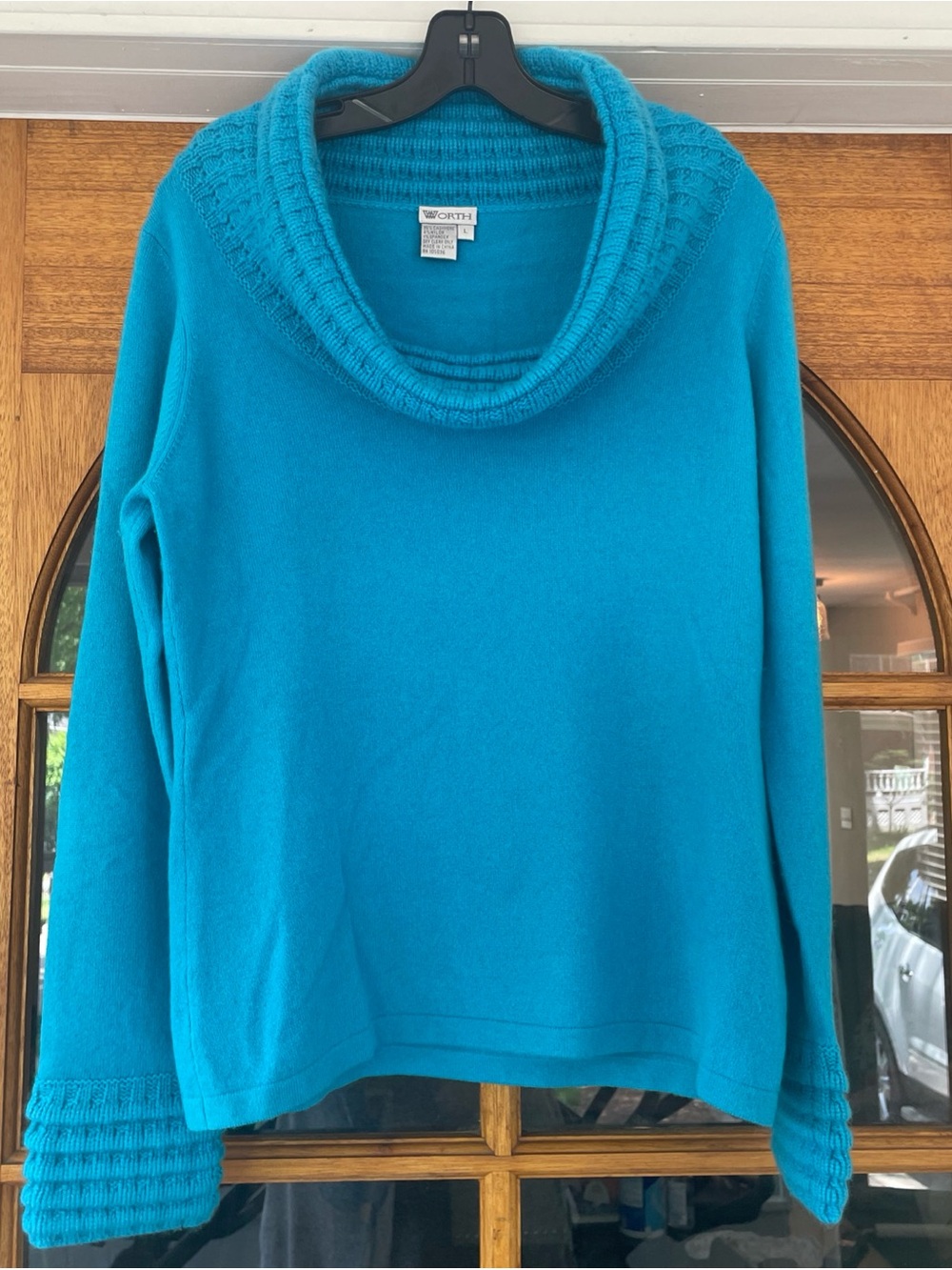 Worth New York Teal Blue Cashmere Cowl Neck Sweater Size Large NWOT
